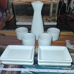 Share Vintage Asian Style White Sake Set 7 piece Classy! UNIQUE BEAUTIFUL LQQK!!